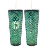Dazzling 24 oz Green 10" Holographic Tumbler with Straw