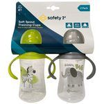 Safety First 2-Pack 9oz Printed Sippy Cups with Silicone Spout & Easy-Grip Handles in Yellow & Gray