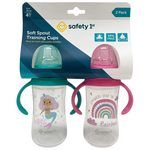 Safety First 2-Pack 9oz Printed Sippy Cups with Silicone Spout & Easy-Grip Handles in Aqua & Pink