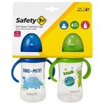 Safety First 2-Pack 9oz Printed Sippy Cups with Silicone Spout & Easy-Grip Handles in Blue & Green