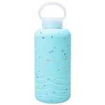 Fuelmate 32 Oz Glass Collection Water Bottle with Silicone Decorative Cover in Blue with Sprinkles Design