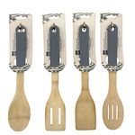 4 Assorted Bamboo Utensil with Rubber Handles, Slotted Spoon, Spatulas & Serving Spoon