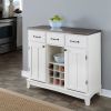 Stainless Steel Top Kitchen Island Sideboard Cabinet Wine Rack in White