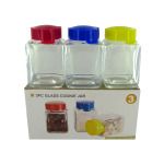 Set of three small glass canisters