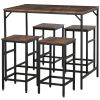 5-Piece Dining Table Set, Industrial Bar Table & 4 Stools, Space-Saving, Rustic Brown/Black for Pub & Kitchen