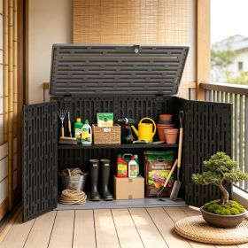 Horizontal Resin Storage Shed 20 Cu.Ft with Adjustable Shelf Outdoor Garden Equipment Organizer White Sand Gray
