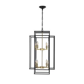 (Same as W1340142524/L1018-G) 18" Modern 8-Light Black Gold Geometric Pendant Chandelier, Industrial Metal Frame