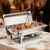 Rectangle Chafing Dish, 9 Qt 6 Pack Stainless Steel Chafing Dish, Food Warmer Chafer Complete Set with Hollow Handle, 3 Food Tongs, Lid, Fuel Holder