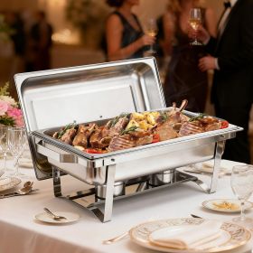 Rectangle Chafing Dish, 9 Qt 6 Pack Stainless Steel Chafing Dish, Food Warmer Chafer Complete Set with Hollow Handle, 3 Food Tongs, Lid, Fuel Holder