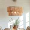 23.62 in. Handwoven Woven Paper Rattan Chandelier, 2-Tier Boho Wabi-Sabi Pendant Light, Gold Metal Hanging Ceiling Lamp