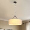 3-Light Gold Fabric Drum Pendant Light, Transitional Farmhouse Dining Room Chandelier Over Table