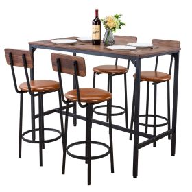 Bar Table, 5PCS 47″ Bars Tables Set, Bar Tables and Chair Set with Rounded Edge Design, Rectangular Pub Table with Four Stools for Living Room