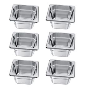 6 Pack Stainless Steam Hotel Pans, 1/6 Size Table Steam Pan, 4 Inch Deep, Anti Jam Restaurant Supplies Reusable Rustproof Catering Storage for Home
