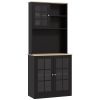 HOMCOM Kitchen Pantry Cabinet, 72" Freestanding Storage Cabinet with Hutch, Large Countertop, Glass Doors and Adjustable Shelves, Microwave Cabinet