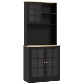 HOMCOM Kitchen Pantry Cabinet, 72" Freestanding Storage Cabinet with Hutch, Large Countertop, Glass Doors and Adjustable Shelves, Microwave Cabinet
