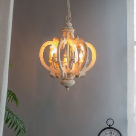 French Country Wood Chandelier, 6-Light Farmhouse Pendant Light Fixture with Adjustable Chain for Kitchen Foyer Hallway Entryway, Bulb Not Included