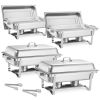 Rectangle Chafing Dish, 9 Qt 4 Pack Stainless Steel Chafing Dish, Food Warmer Chafer Complete Set with Hollow Handle, 2 Food Tongs, Lid, Fuel Holder