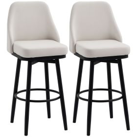 Bar Height Bar Stools Set of 2, Modern 360° Swivel Kitchen Chairs with Steel Legs and Footrest