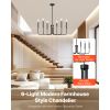 6-Light Chandelier, Black Farmhouse Chandelier, Adjustable Height, Dining Room Hanging Light Fixture for Ceilings, Modern Chandelier for Bedroom