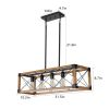 (Same as W1340111207/L1011) 32" Walnut Industrial Farmhouse Rectangle Pendant Light, 5-Light Chandelier for Dining Room, Kitchen Island