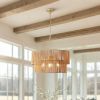 23.62 in. Handwoven Woven Paper Rattan Chandelier, 2-Tier Boho Wabi-Sabi Pendant Light, Gold Metal Hanging Ceiling Lamp
