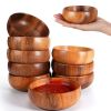 10/5pcs Acacia Wood Breakfast/Dinner Plates, Round Wood Plates, Easy Cleaning & Lightweight for Dishes Snack, Dessert