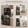 HOMCOM Kitchen Pantry Cabinet, 72" Freestanding Storage Cabinet with Hutch, Large Countertop, Glass Doors and Adjustable Shelves, Microwave Cabinet