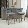 Bar Height Bar Stools Set of 2, 180 Degree Swivel Barstools with Solid Wood Footrests and Button Tufted Design