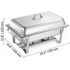 Rectangle Chafing Dish, 9 Qt 6 Pack Stainless Steel Chafing Dish, Food Warmer Chafer Complete Set with Hollow Handle, 3 Food Tongs, Lid, Fuel Holder