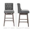 Bar Height Bar Stools Set of 2, 180 Degree Swivel Barstools with Solid Wood Footrests and Button Tufted Design