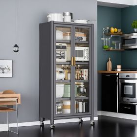 Open-door kitchen shelving Floor-to-ceiling multilevel household microwave storage cabinet bowls side cabinets cabinets Storage cabinets Grey color (Color: as Pic)