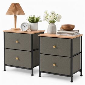 Double drawer bedside table - suitable for bedrooms and living rooms, 20 inches high (Color: dark green/2p)