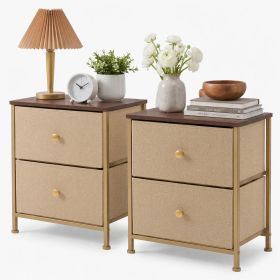 Double drawer bedside table - suitable for bedrooms and living rooms, 20 inches high (Color: Khaki/2p)