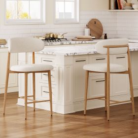 Counter Height Bar Stools Set of 2, Upholstered Counter Stools Modern Barstools with Metal Legs for Kitchen Island Dining Room, Beige (Color: as Pic)