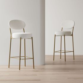 29'' Upholstered Bar Stools Velvet Counter Stool with Backrest & Footrest Set of 2 Round Dining Chairs for Kitchen(Creamy White) (Color: as Pic)