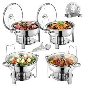 Chafing Dish Buffet Set, 5 Qt 4 Pack, Stainless Steel Chafer with 4 Full Size Pan (Set: 4 Pcs, Style: Silvery-Glass Lid)