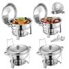 Chafing Dish Buffet Set, 5 Qt 4 Pack, Stainless Steel Chafer with 4 Full Size Pans, Round Catering Warmer Server with Lid Water Pan Folding Stand Clip