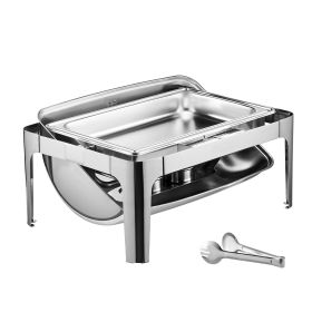Roll Top Chafing Dish Buffet Complete Set, 9Qt Stainless Steel Chafer with Full Size Pan (Quantity: 1 Pack, Color: Silvery)
