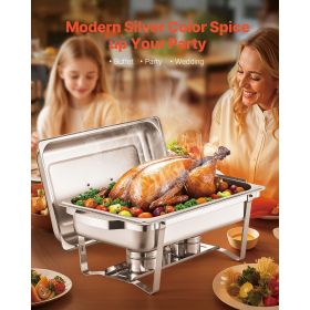 Chafing Dish Buffet Set, 8 Qt 2 Pack, Stainless Steel Chafer with 2 Full Size Pans (Quantity: 2 Pack, Color: Silvery)