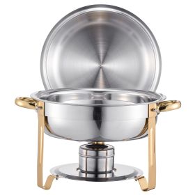 Chafing Dish Buffet Set, 5 Qt 4 Pack, Stainless Steel Chafer with 4 Full Size Pans, Round Catering Warmer Server with Lid Water Pan Folding Stand Clip (Set: 4 Pcs, Style: Golden)