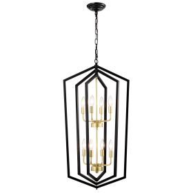 8-Light Lantern Tired Farmhouse Ceiling Hanging Light Black Chandelier Metal Modern Pendant Light Fixtures for Kitchen Island Dining Room Living Room (Color: as Pic)