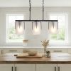 Minimalist 3-Light Linear Chandelier, Matte Black Pendant Lighting with Frosted Glass Shades