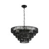 24" Rustic 5-Tier Black Hemp Rope Pendant Light Chandelier with 8 E12 Sockets, Boho Farmhouse Ceiling Fixture for Dining Room, Kitchen